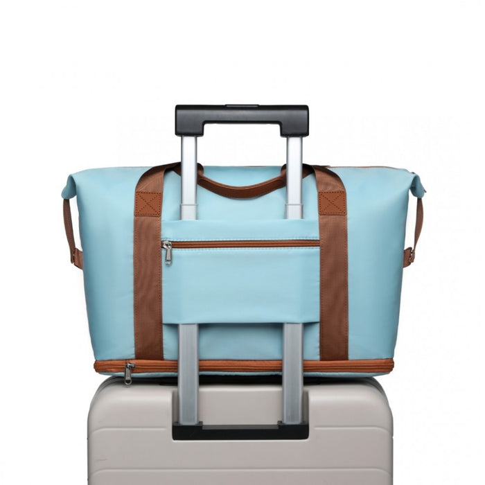 EA2212 - Kono Two Pieces Expandable Durable Waterproof Travel Duffel Bag Set - Grayish Blue And Brown