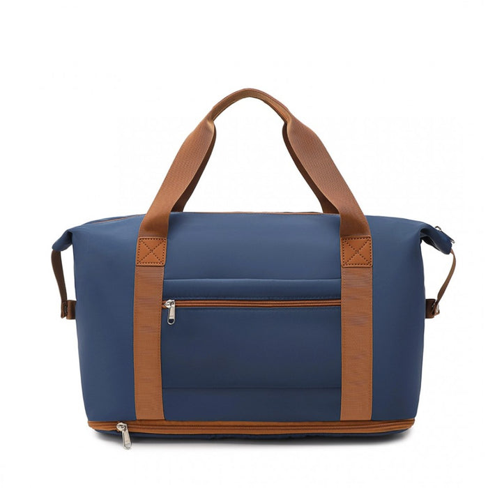 EA2212 - Kono Two Pieces Expandable Durable Waterproof Travel Duffel Bag Set - Navy And Brown