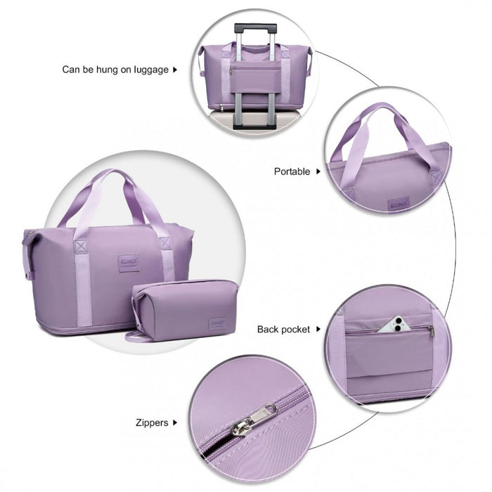 EA2212 - Kono Two Pieces Expandable Durable Waterproof Travel Duffel Bag Set - Purple