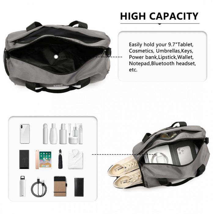 EA2305 - Kono Waterproof Duffel Bag Lightweight Sports Gym Bag With Shoes Compartment - Grey