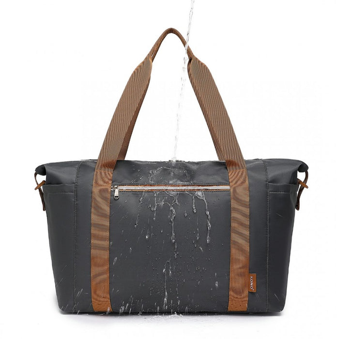 EA2402 - Kono Multifunctional Large Capacity Lightweight Water-Resistant Travel and Gym Duffel Bag with Wet and Dry Separation Compartment - Grey And Brown