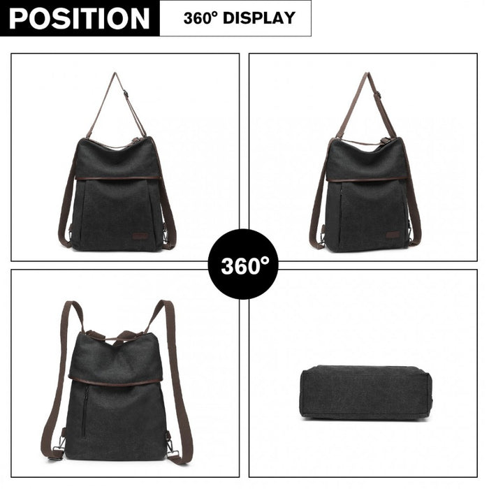EB2041 - Kono Two Way Canvas Shoulder Bag Backpack - Black