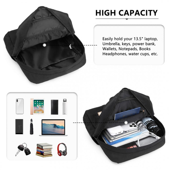 EB2211 - Kono Casual Daypack Lightweight Backpack Travel Bag - Full Black