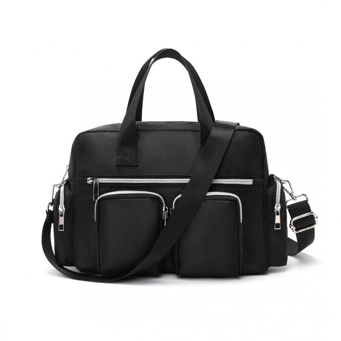EB2351 - Kono Sleek Multi-Pocket Water-Resistant Crossbody Tote Bag - Black