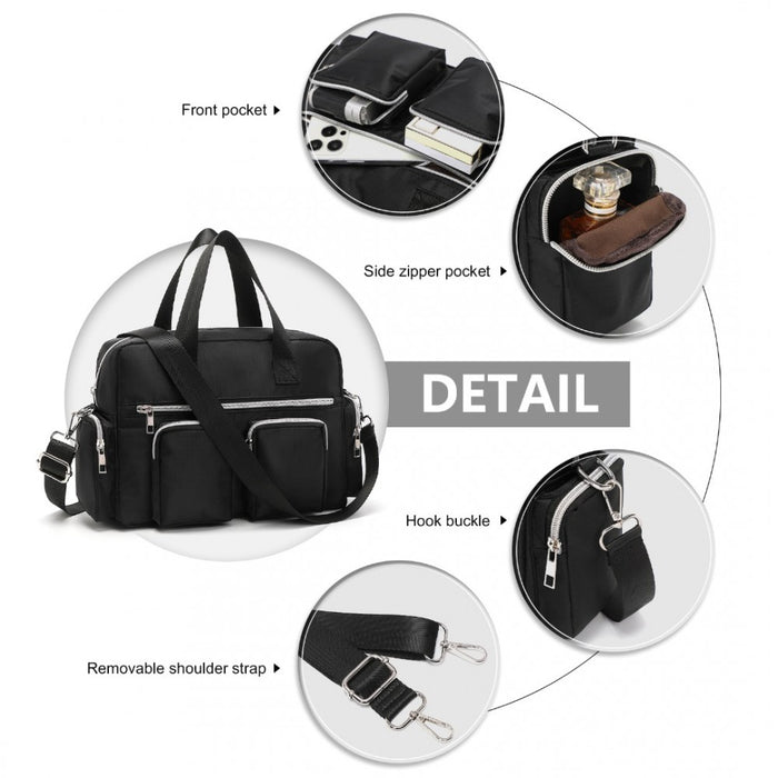 EB2351 - Kono Sleek Multi-Pocket Water-Resistant Crossbody Tote Bag - Black