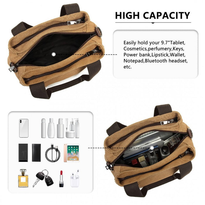 EH2045 - Kono Canvas Multi-Functional Cross Body Bag - Brown