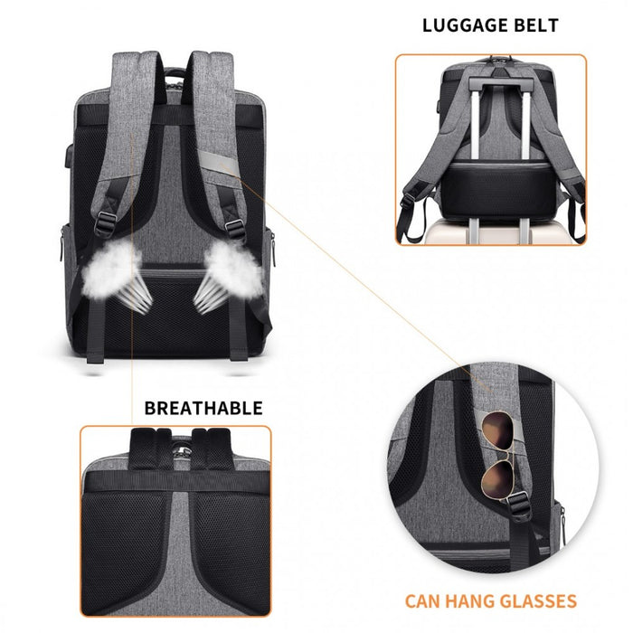 EM2111 - Kono Multi-Compartment Backpack with USB Port - Grey
