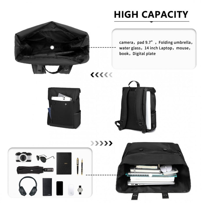 EM2114 - Kono Waterproof Large Capacity School Laptop Backpack - Black