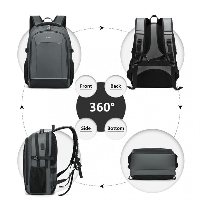 EM2130 - Kono Functional Travel Backpack With USB Charging Port - Grey
