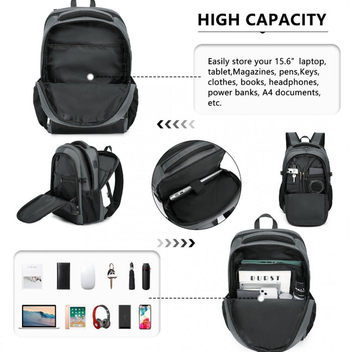 EM2130 - Kono Functional Travel Backpack With USB Charging Port - Grey