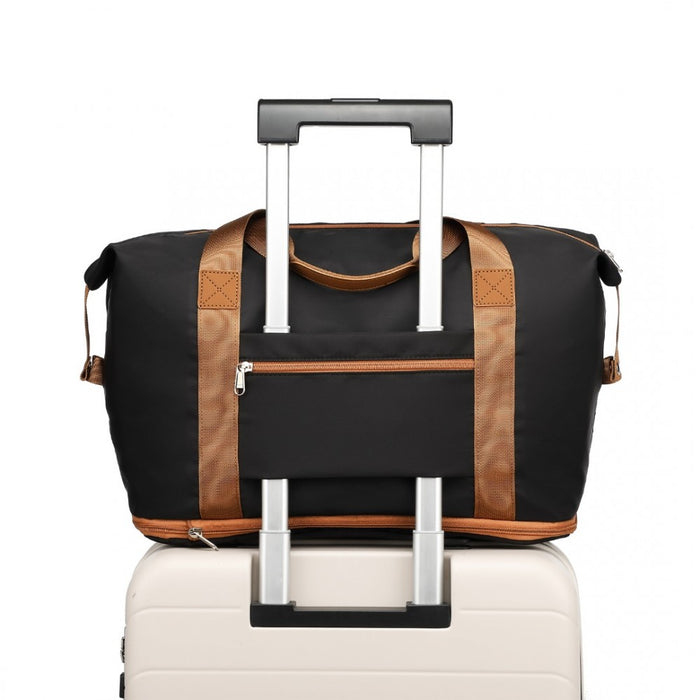 EA2212 - Kono Two Pieces Expandable Durable Waterproof Travel Duffel Bag Set - Black And Brown
