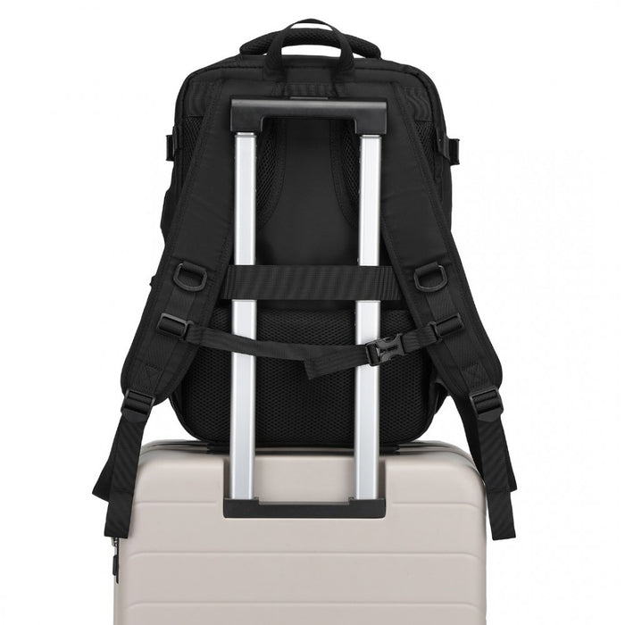EQ2406 - Kono Ultimate Traveler's Backpack with Detachable Waist Pack and Integrated USB/Type-C Charging Ports - Black