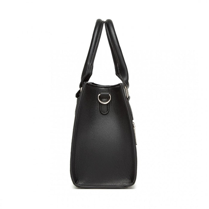 HBM2463 - MISS LULU PU Leather Three-Tone Stitched Shoulder Handbag - Stylish Daily Bag with Adjustable Strap - Grey