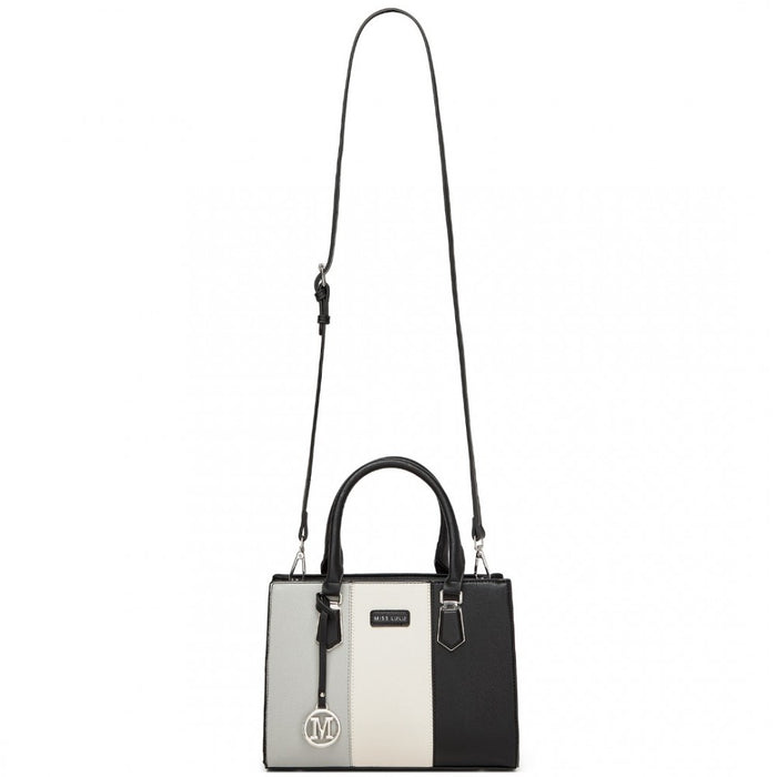 HBM2463 - MISS LULU PU Leather Three-Tone Stitched Shoulder Handbag - Stylish Daily Bag with Adjustable Strap - Grey