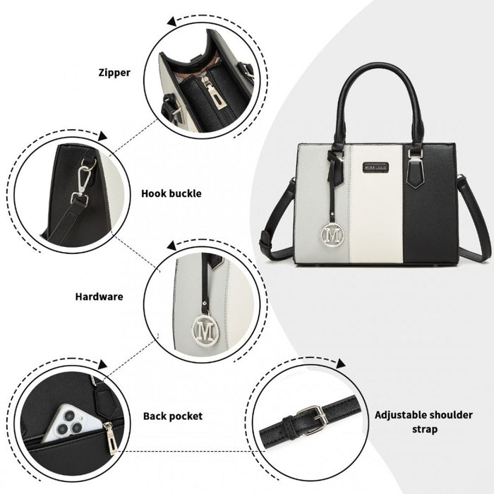 HBM2463 - MISS LULU PU Leather Three-Tone Stitched Shoulder Handbag - Stylish Daily Bag with Adjustable Strap - Grey