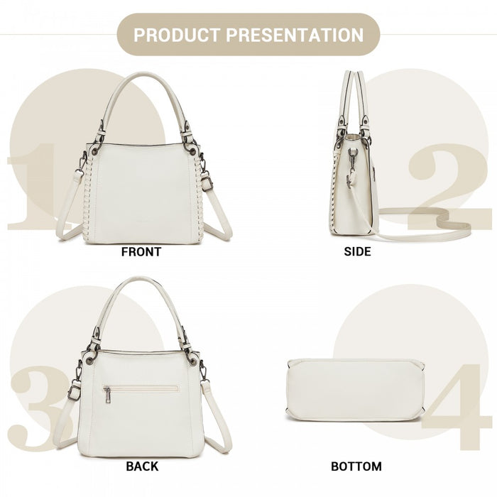 HBM2509 - Miss Lulu Textured PU Leather Crossbody Handbag with Woven Accents for Women - Beige