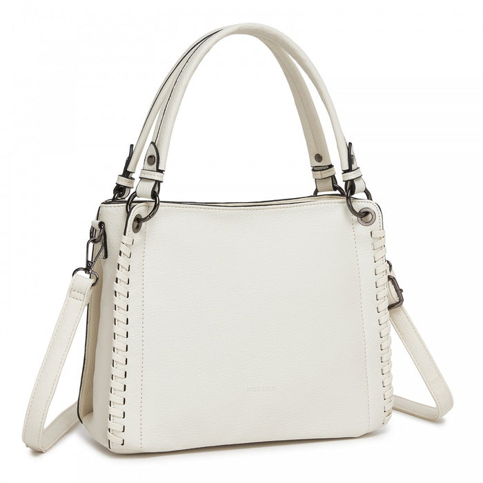 HBM2509 - Miss Lulu Textured PU Leather Crossbody Handbag with Woven Accents for Women - Beige
