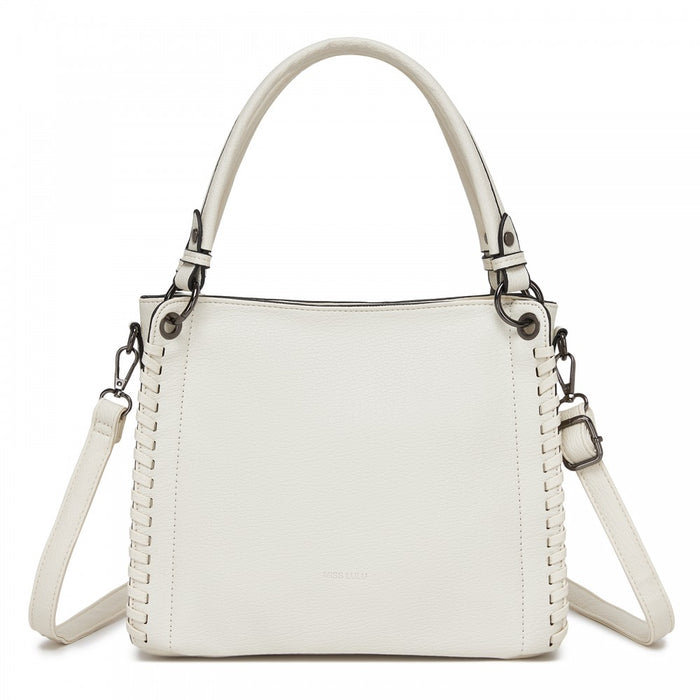 HBM2509 - Miss Lulu Textured PU Leather Crossbody Handbag with Woven Accents for Women - Beige