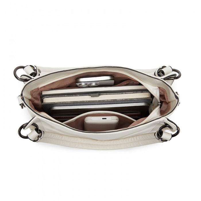 HBM2509 - Miss Lulu Textured PU Leather Crossbody Handbag with Woven Accents for Women - Beige