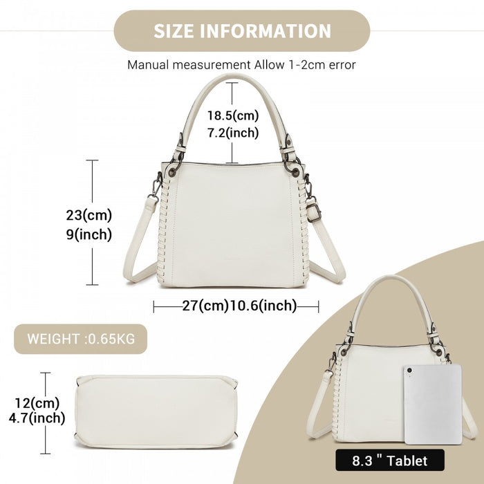 HBM2509 - Miss Lulu Textured PU Leather Crossbody Handbag with Woven Accents for Women - Beige