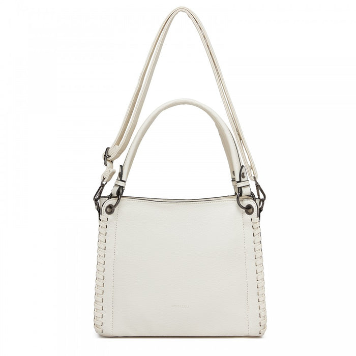 HBM2509 - Miss Lulu Textured PU Leather Crossbody Handbag with Woven Accents for Women - Beige