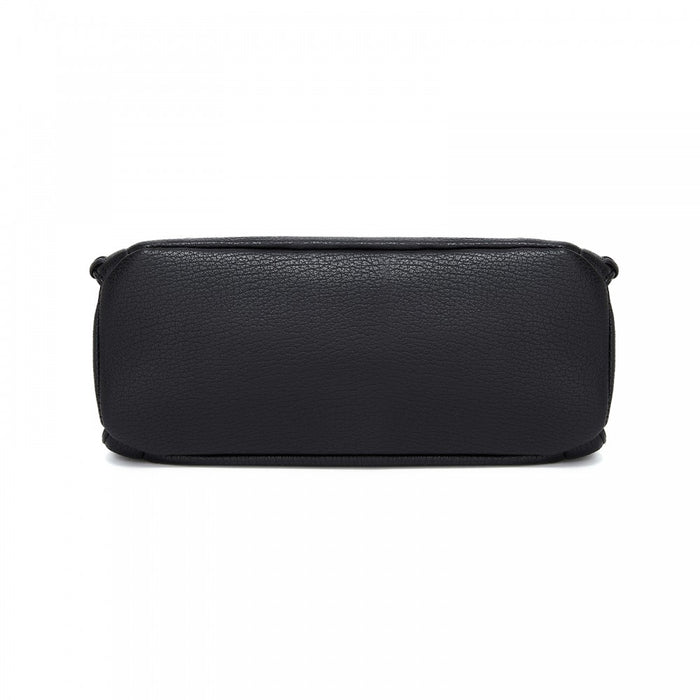 HBM2509 - Miss Lulu Textured PU Leather Crossbody Handbag with Woven Accents for Women - Black