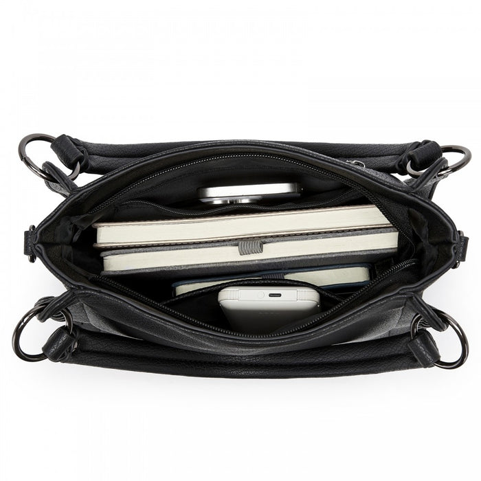 HBM2509 - Miss Lulu Textured PU Leather Crossbody Handbag with Woven Accents for Women - Black