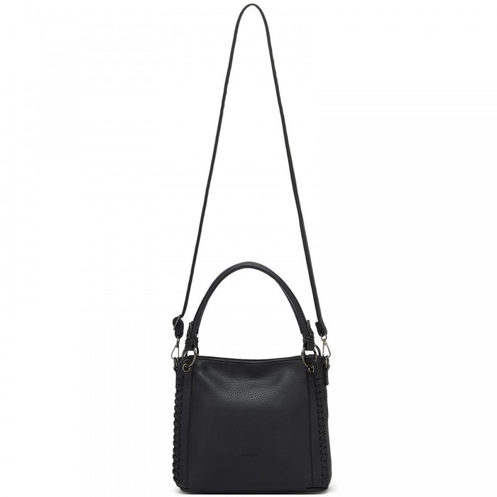 HBM2509 - Miss Lulu Textured PU Leather Crossbody Handbag with Woven Accents for Women - Black