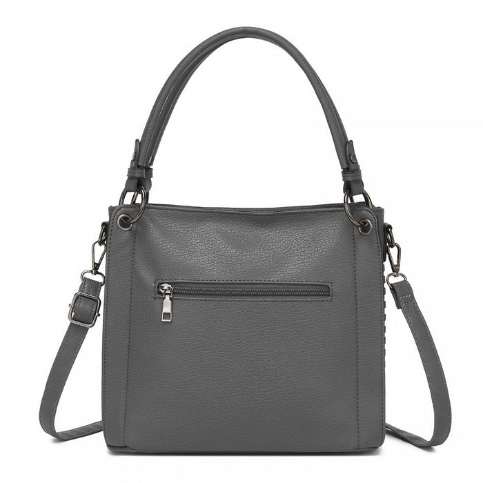 HBM2509 - Miss Lulu Textured PU Leather Crossbody Handbag with Woven Accents for Women - Grey