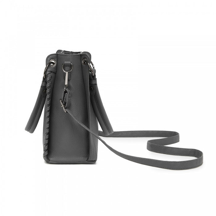HBM2509 - Miss Lulu Textured PU Leather Crossbody Handbag with Woven Accents for Women - Grey