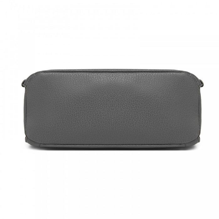 HBM2509 - Miss Lulu Textured PU Leather Crossbody Handbag with Woven Accents for Women - Grey