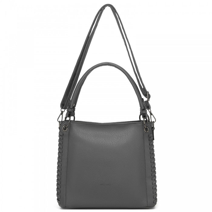 HBM2509 - Miss Lulu Textured PU Leather Crossbody Handbag with Woven Accents for Women - Grey