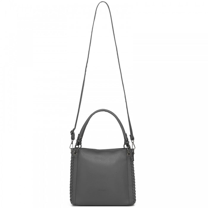 HBM2509 - Miss Lulu Textured PU Leather Crossbody Handbag with Woven Accents for Women - Grey