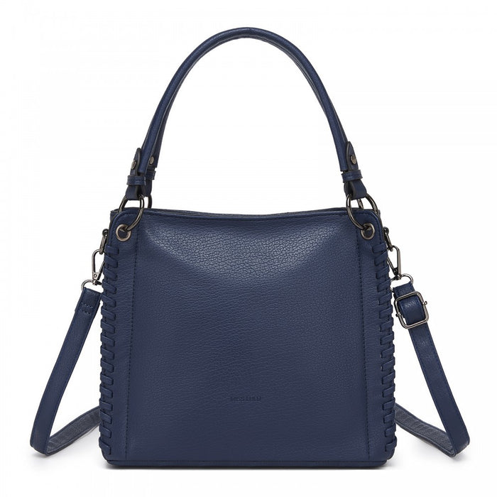 HBM2509 - Miss Lulu Textured PU Leather Crossbody Handbag with Woven Accents for Women - Navy