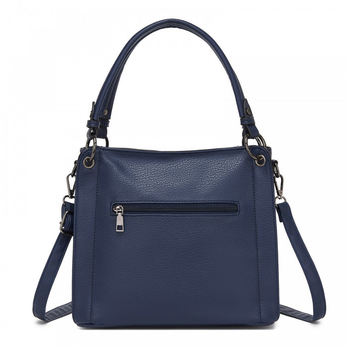 HBM2509 - Miss Lulu Textured PU Leather Crossbody Handbag with Woven Accents for Women - Navy