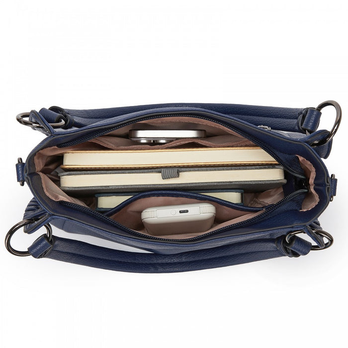 HBM2509 - Miss Lulu Textured PU Leather Crossbody Handbag with Woven Accents for Women - Navy