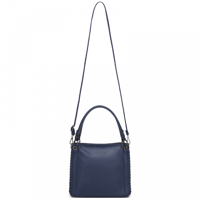 HBM2509 - Miss Lulu Textured PU Leather Crossbody Handbag with Woven Accents for Women - Navy