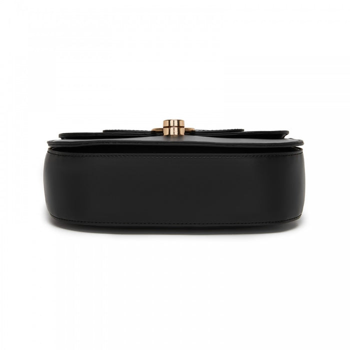 HBM2514 - Miss Lulu Stylish PU Saddle Bag with Chain-Accent Top Handle & Adjustable Strap - Black