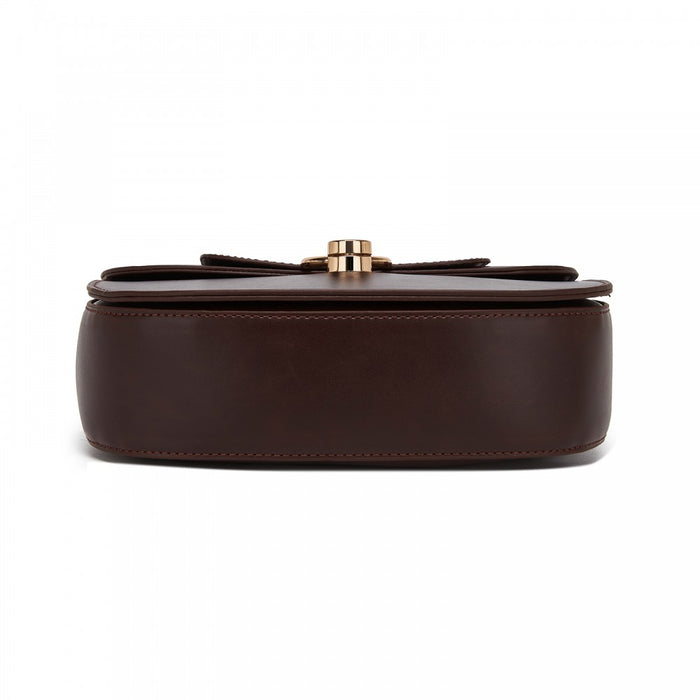 HBM2514 - Miss Lulu Stylish PU Saddle Bag with Chain-Accent Top Handle & Adjustable Strap - Coffee