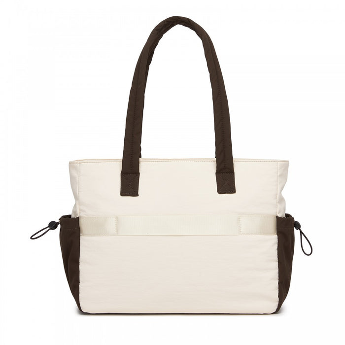 HBM2612 - Miss Lulu Minimalist Durable Shoulder Bag for Work, School & Travel with Laptop Sleeve and Multiple Pockets - Beige and Brown