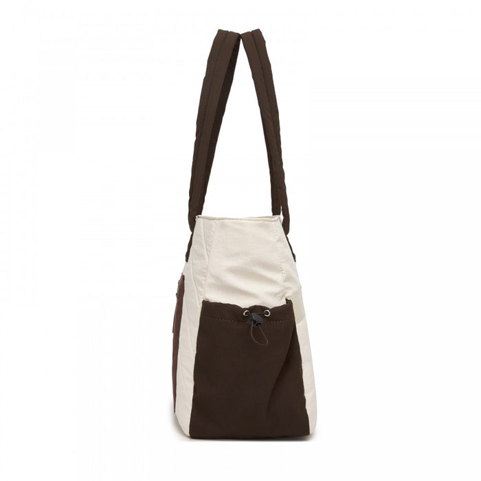 HBM2612 - Miss Lulu Minimalist Durable Shoulder Bag for Work, School & Travel with Laptop Sleeve and Multiple Pockets - Beige and Brown