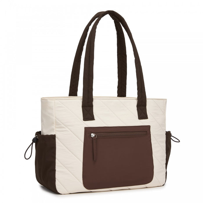 HBM2612 - Miss Lulu Minimalist Durable Shoulder Bag for Work, School & Travel with Laptop Sleeve and Multiple Pockets - Beige and Brown
