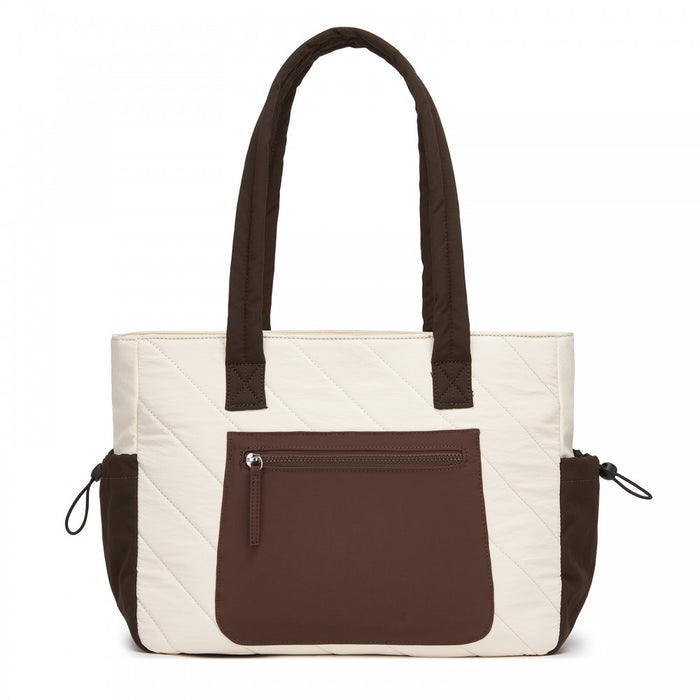 HBM2612 - Miss Lulu Minimalist Durable Shoulder Bag for Work, School & Travel with Laptop Sleeve and Multiple Pockets - Beige and Brown