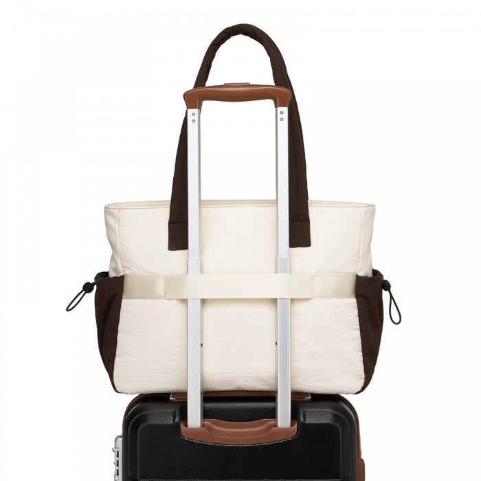 HBM2612 - Miss Lulu Minimalist Durable Shoulder Bag for Work, School & Travel with Laptop Sleeve and Multiple Pockets - Beige and Brown