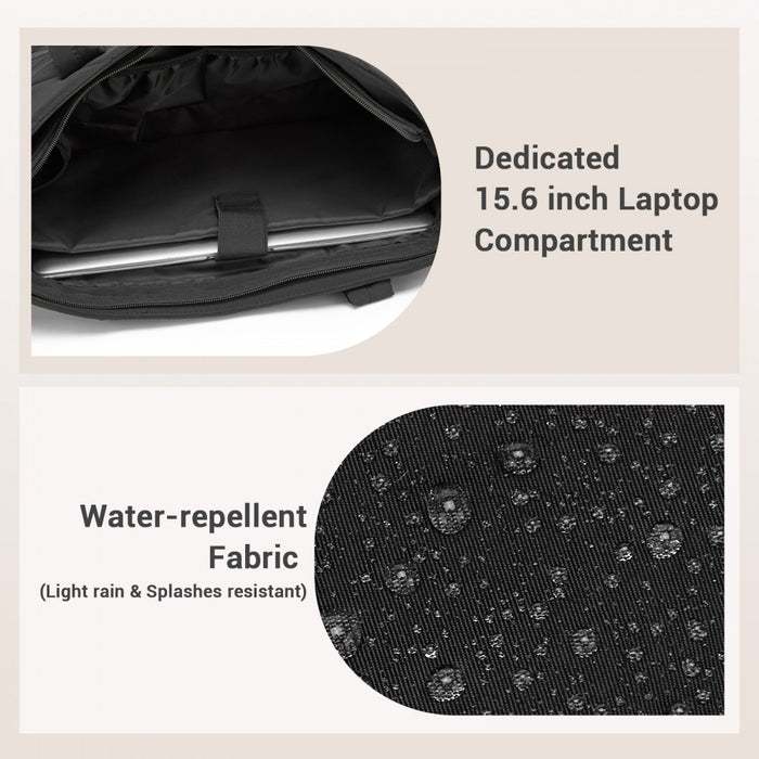 HBM2612 - Miss Lulu Minimalist Durable Shoulder Bag for Work, School & Travel with Laptop Sleeve and Multiple Pockets - Black