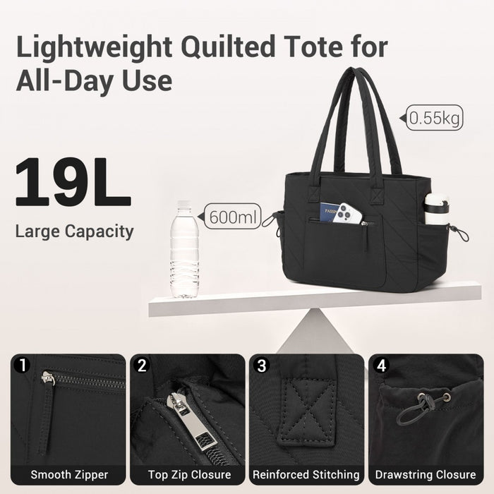 HBM2612 - Miss Lulu Minimalist Durable Shoulder Bag for Work, School & Travel with Laptop Sleeve and Multiple Pockets - Black