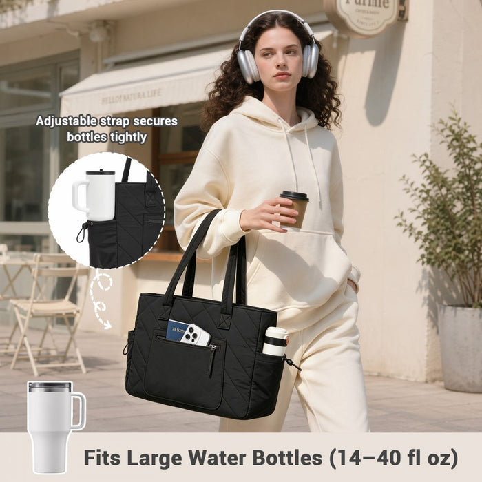 HBM2612 - Miss Lulu Minimalist Durable Shoulder Bag for Work, School & Travel with Laptop Sleeve and Multiple Pockets - Black