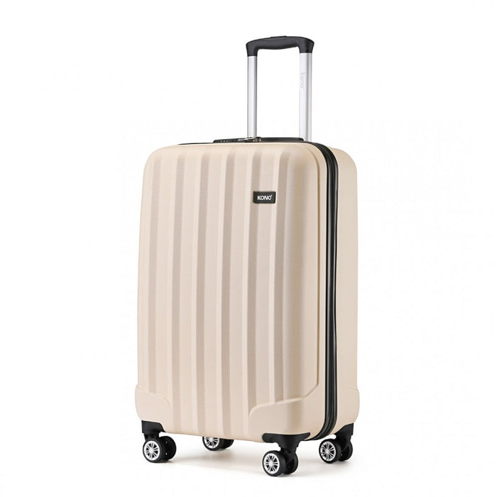 K1773-1L - Kono 19 Inch Cabin Size ABS+PC Hard Shell Luggage with Vertical Stripes - Ideal for Carry-On - Beige