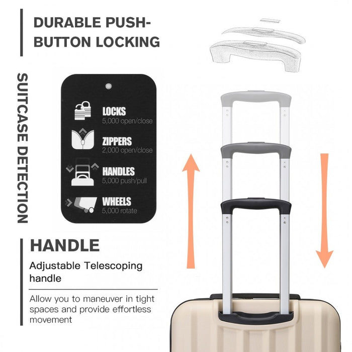 K1773-1L - Kono 19 Inch Cabin Size ABS+PC Hard Shell Luggage with Vertical Stripes - Ideal for Carry-On - Beige