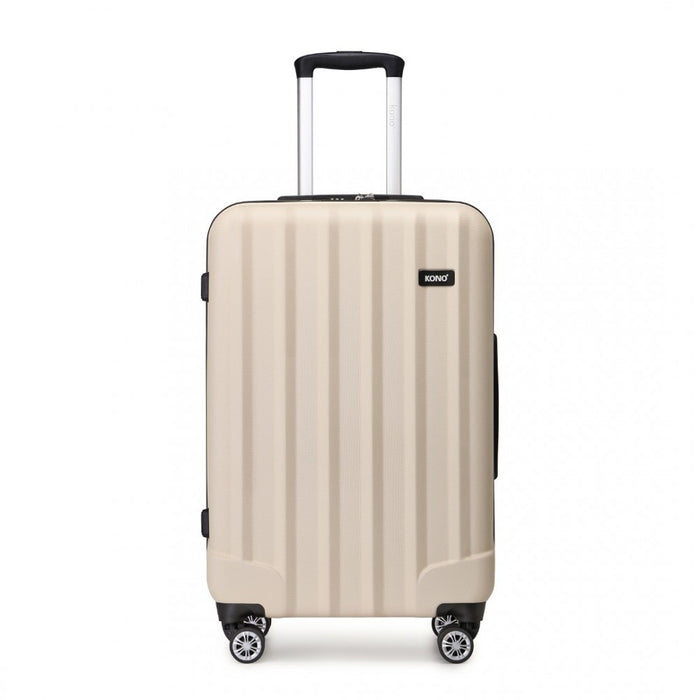 K1773-1L - Kono 24 Inch Striped ABS+PC Hard Shell Luggage with 360-Degree Spinner Wheels - Beige